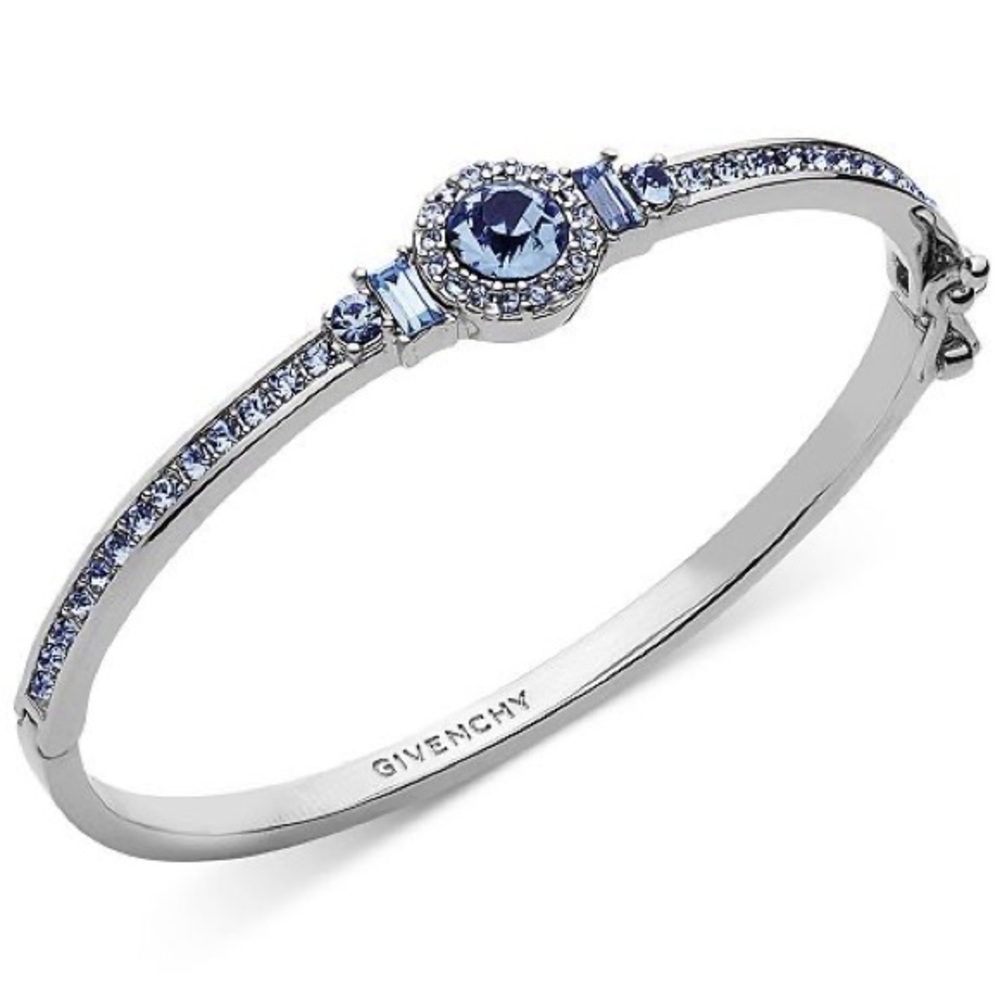Givenchy Silver Blue Crystal Pavé Hinged Bangle Bracelet Dust Bag Included New - Picture 3 of 4